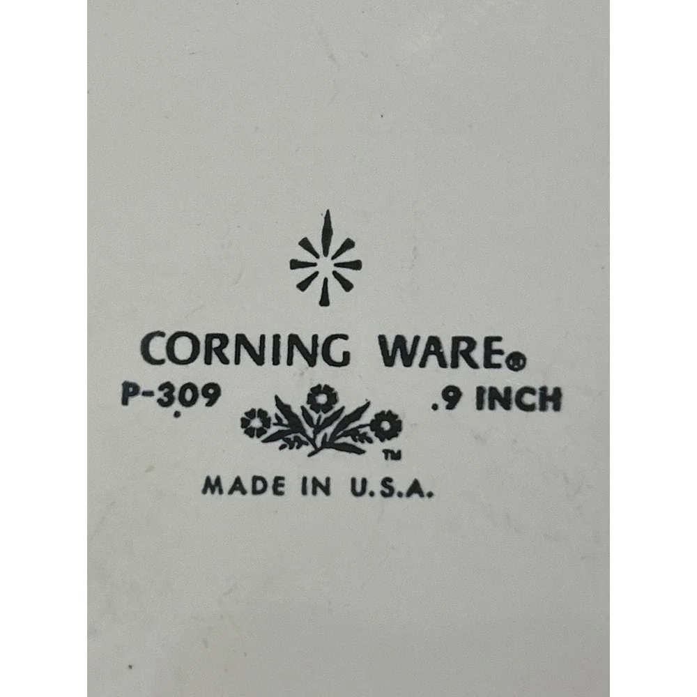 Vintage Corning Ware Blue Cornflower 9 Inch Pie Plate P-309 White Pyroceram USA‎